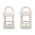 Penny 26.5" Round Arched Upholstered Counter Stool, Set of 2, Travertine