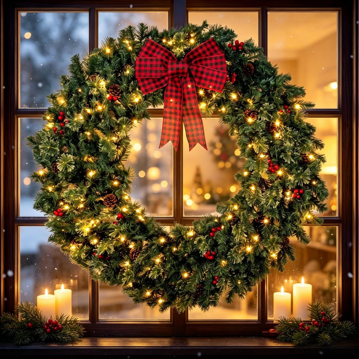 48 Inch Prelit Crestwood Spruce Christmas Wreath with Bow