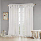 Floral Emb Hed Cuff Tab Top Solid Curtain Panel