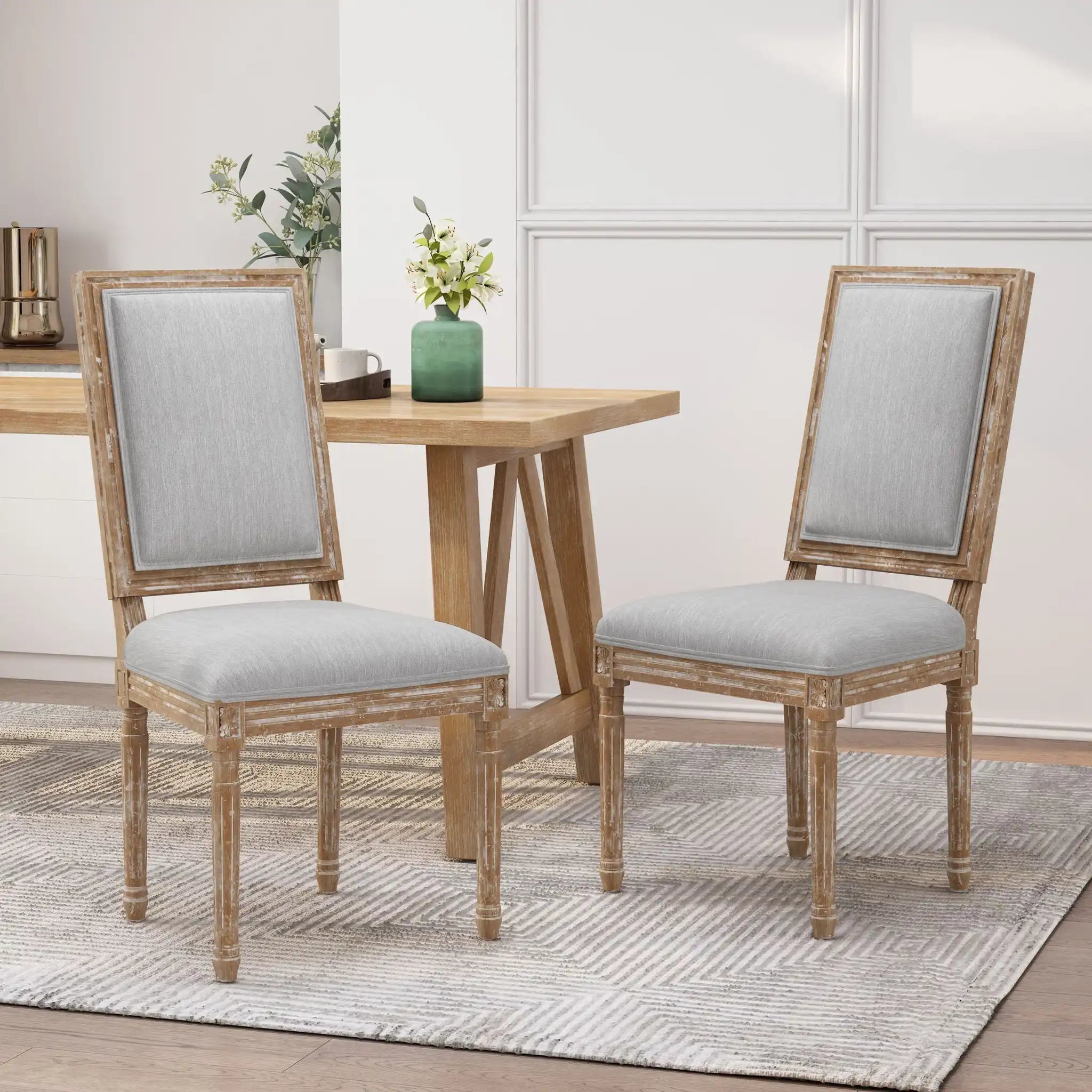 French Country Style Dining Chair with Upholstered Seating and Fluted Legs