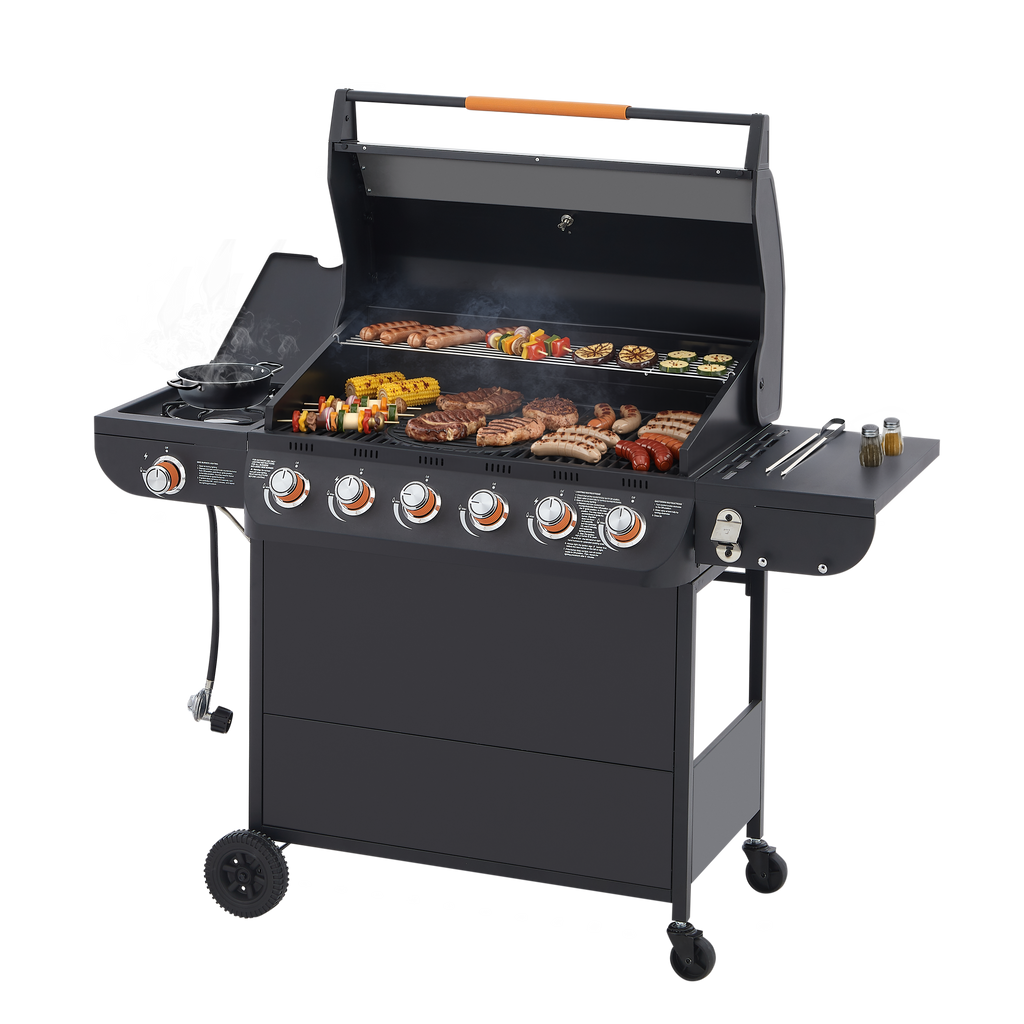 6 Burner BBQ Propane Gas Grill with Side Burner