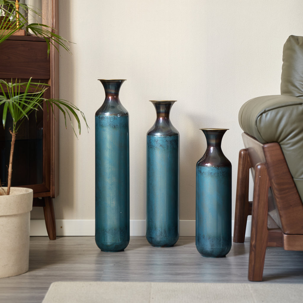 Torch-Fired Metal Vases Set of 3, Tall