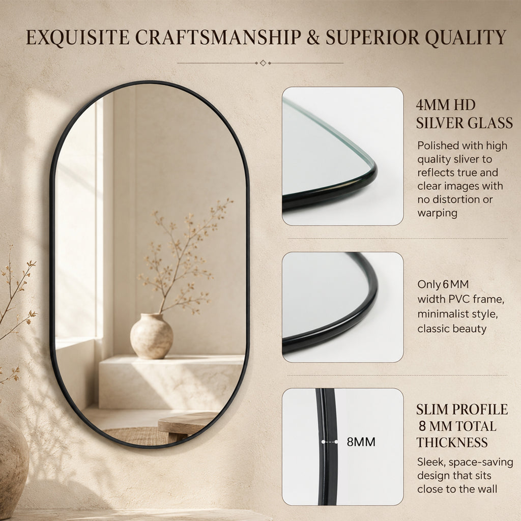 Black PVC Frame Mirror 18x40 Inch