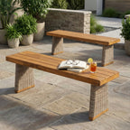 Outdoor Acacia Wood Bench Set of 2
