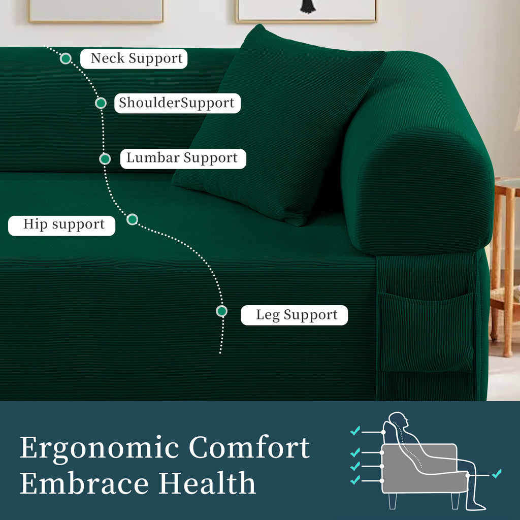 Spring Sofa with High-Quality Fabric, Pillows & Storage - Green