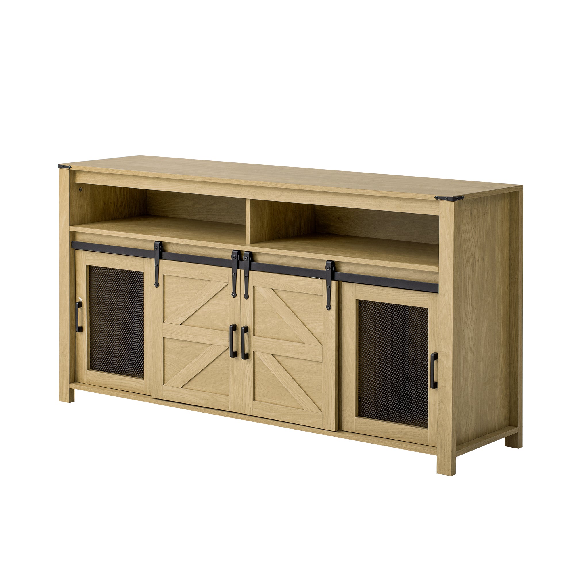 U_STYLE 59.3'' Sideboard with Sliding Barn Door and Mesh Panels