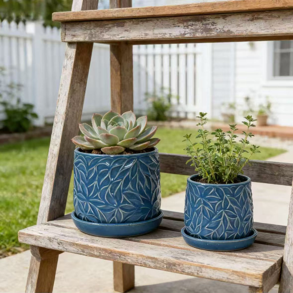 Handmade Ceramic Planter Set of 2, 6" & 8" Diameter, Deep
