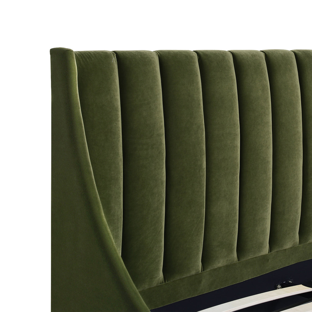 Aspen Vertical Tufted Modern Headboard Platform Bed Set, Queen, Olive