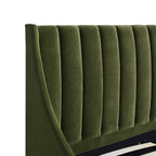 Aspen Vertical Tufted Modern Headboard Platform Bed Set, Queen, Olive
