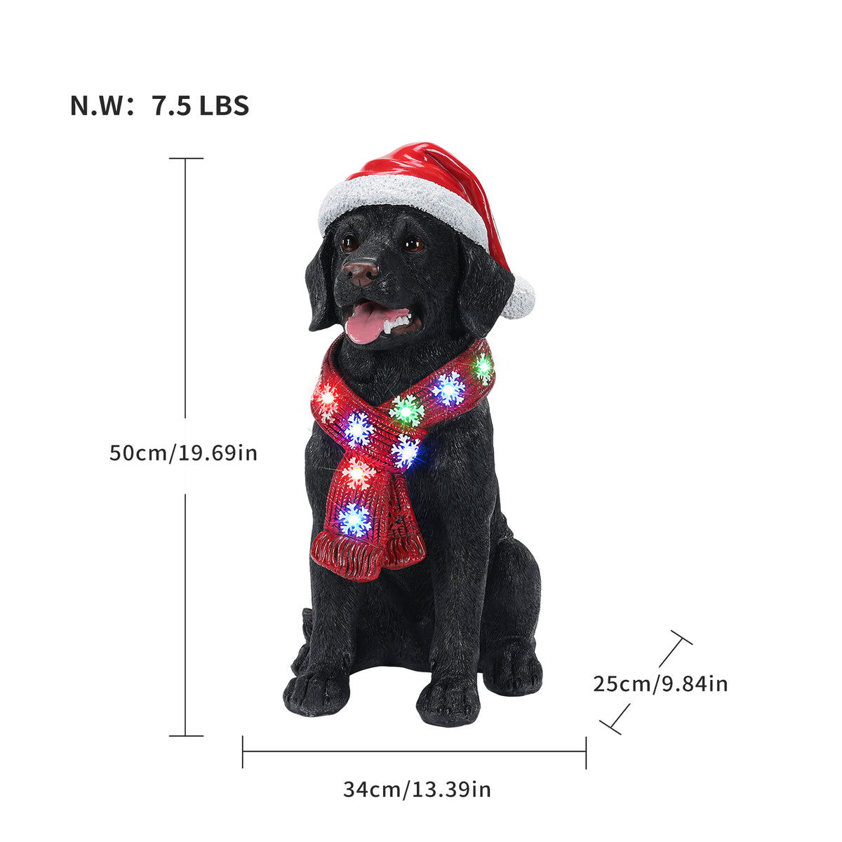 Lighted Christmas Golden Retriever Dog Statue, Santa Hat Puppy Figurine with LED Scarf