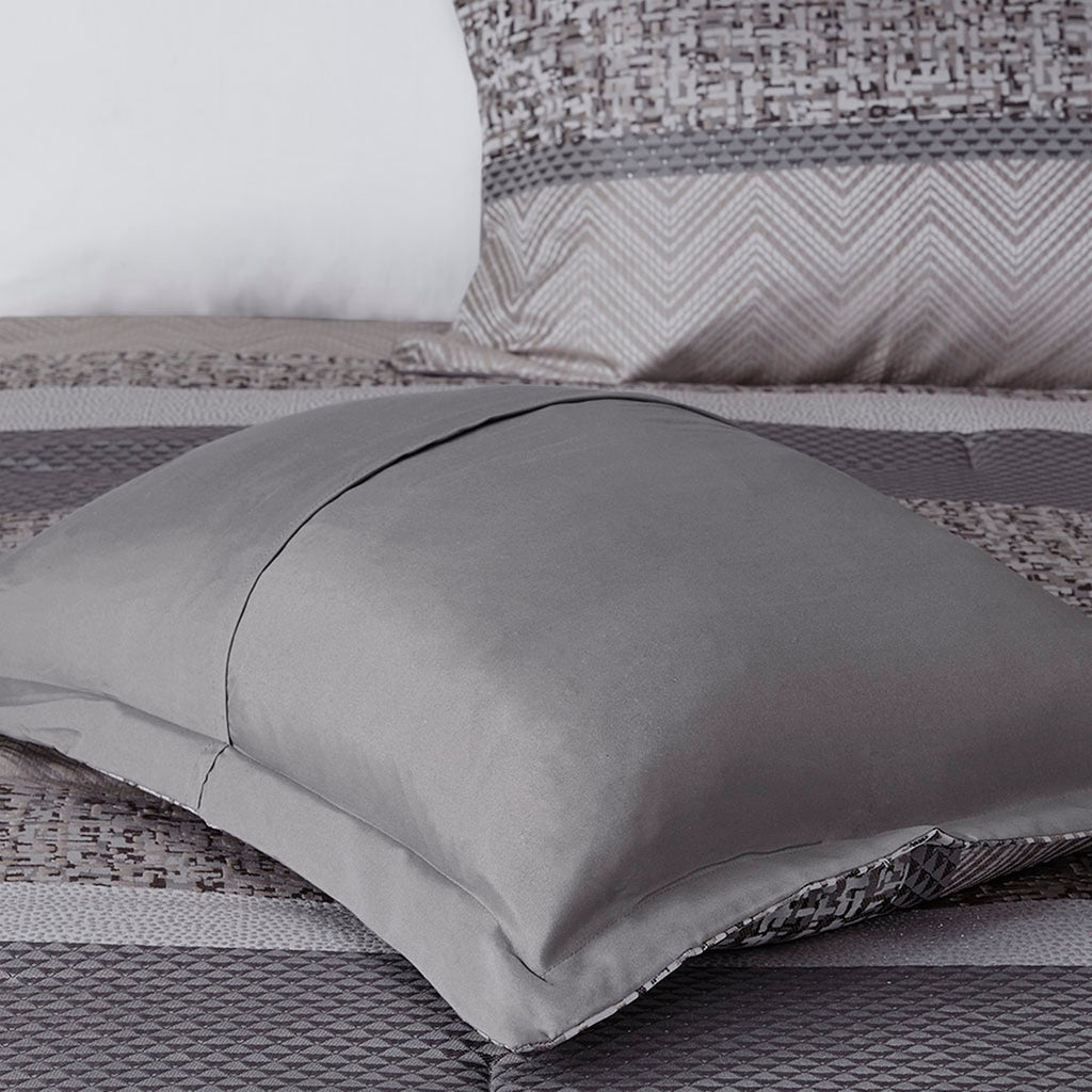 7 Piece Jacquard Comforter Set - Grey/Taupe - Queen