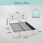 Queen Size Lift Up Storage Bed Frame with Adjustable LED Lights Headboard