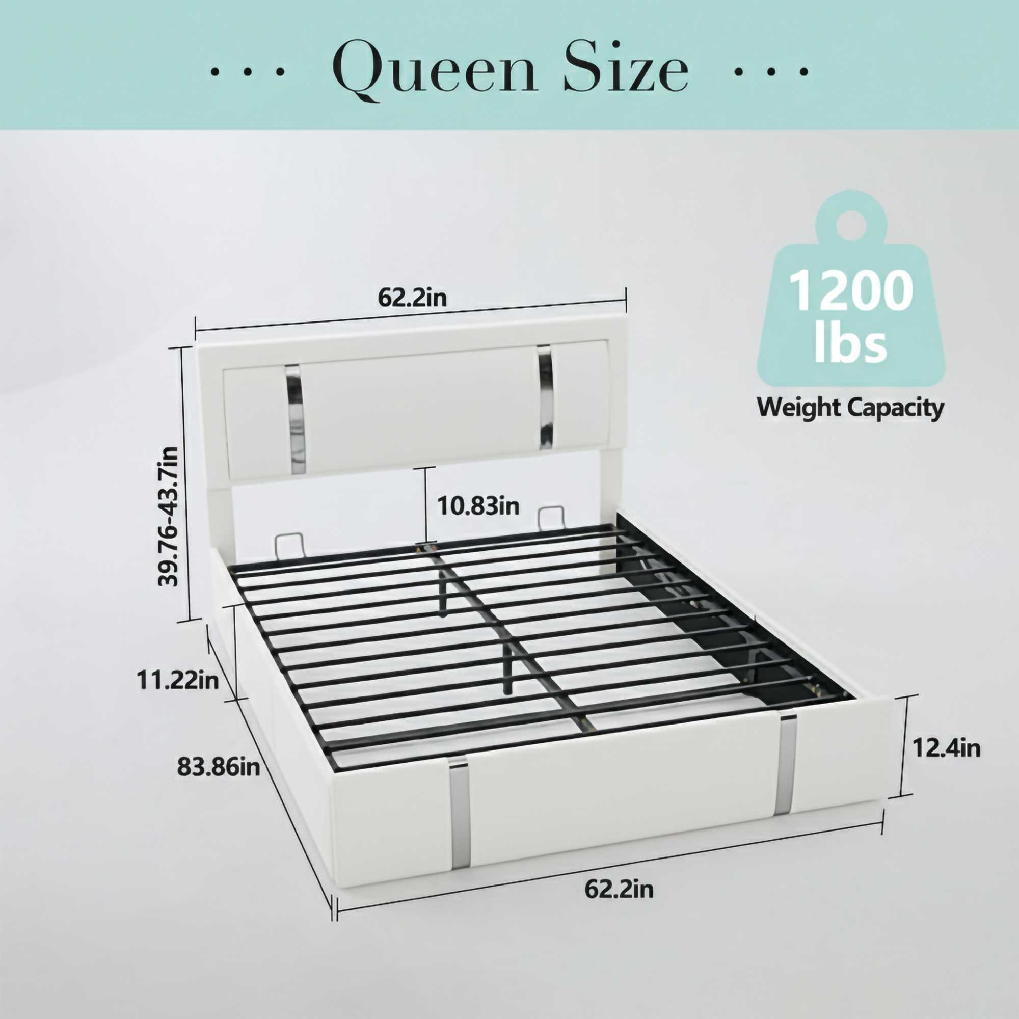Queen Size Lift Up Storage Bed Frame with Adjustable LED Lights Headboard