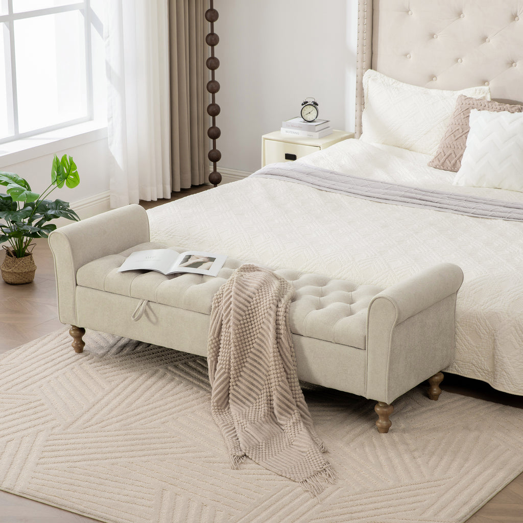 65.75" Wide Modern Upholstered Storage Bench With Double Lids
