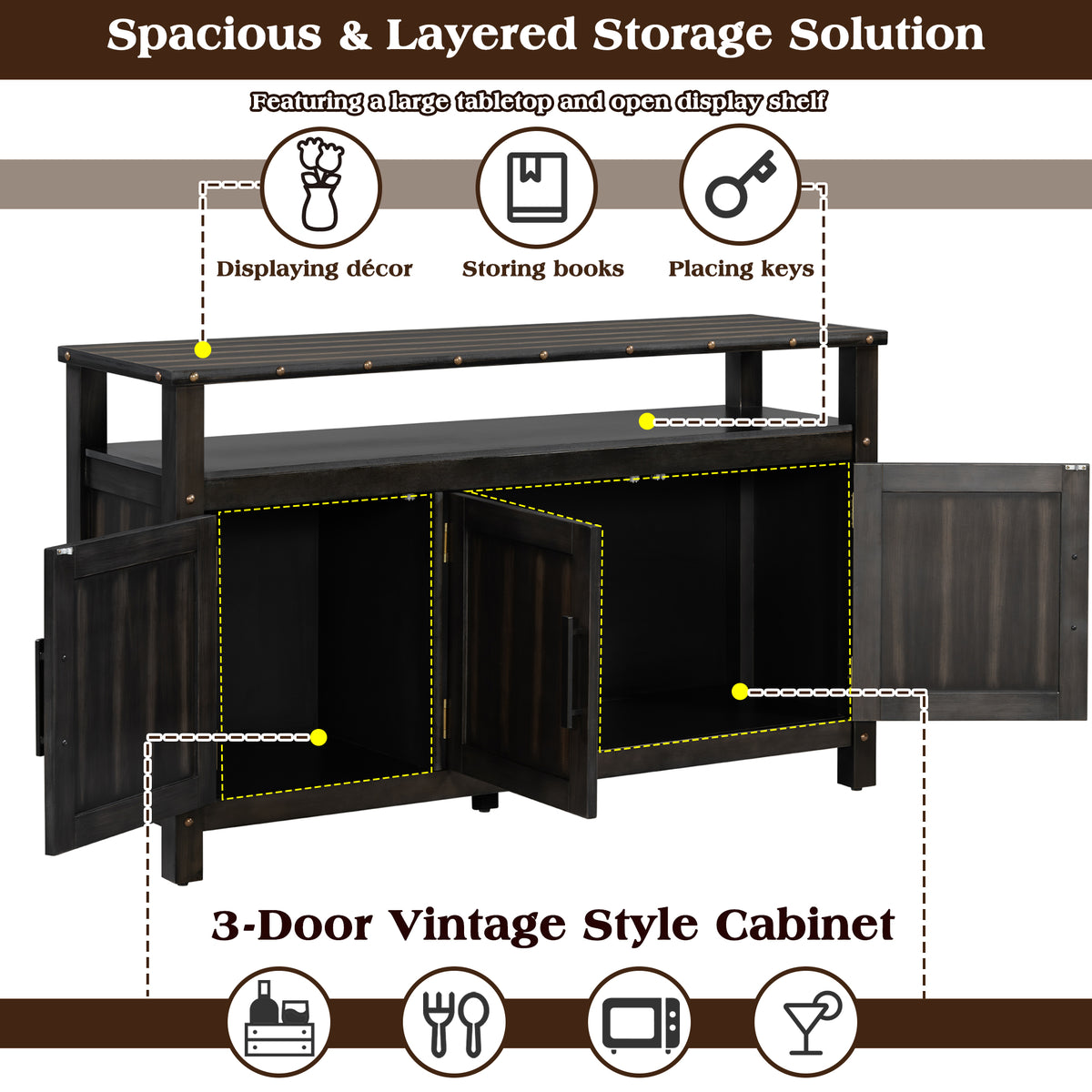 U_STYLED 55.1'' Pine Wood Buffet Cabinet