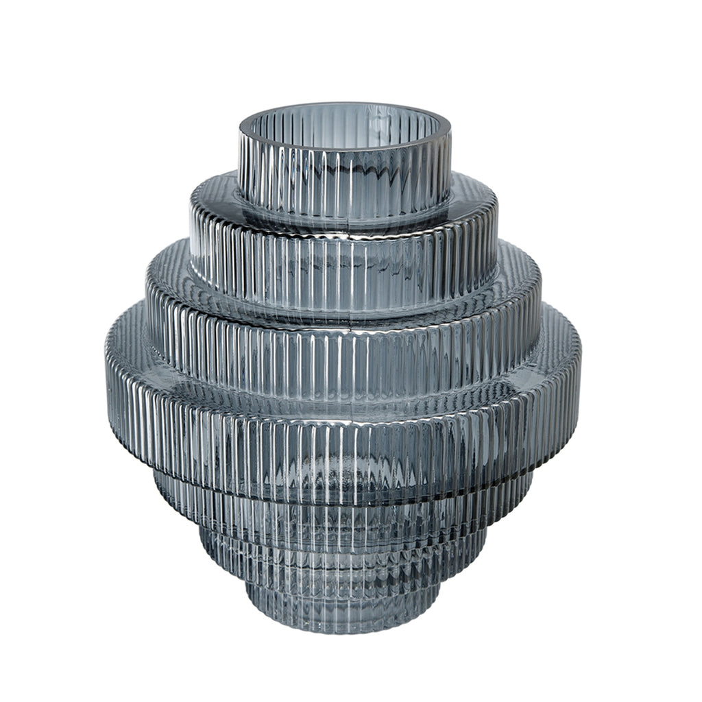 D9.1x9.8" Multi-Tiered Geometric Vase with Smoked Finish
