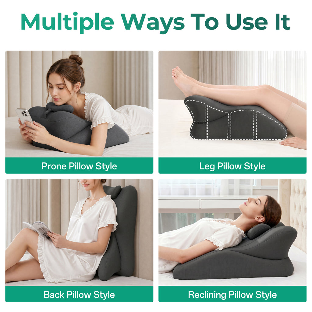 Memory Foam Ergonomic Wedge Pillow for Reading & Back Support