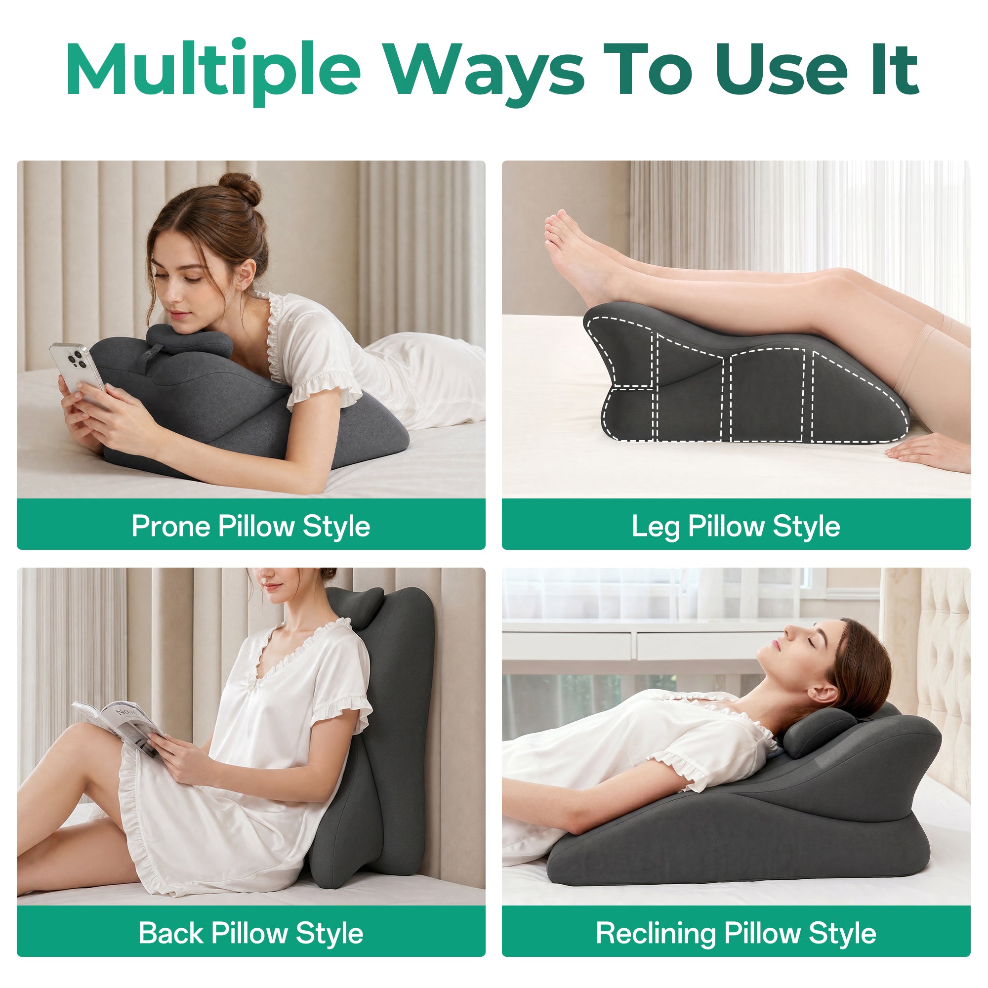 Memory Foam Ergonomic Wedge Pillow for Reading & Back Support