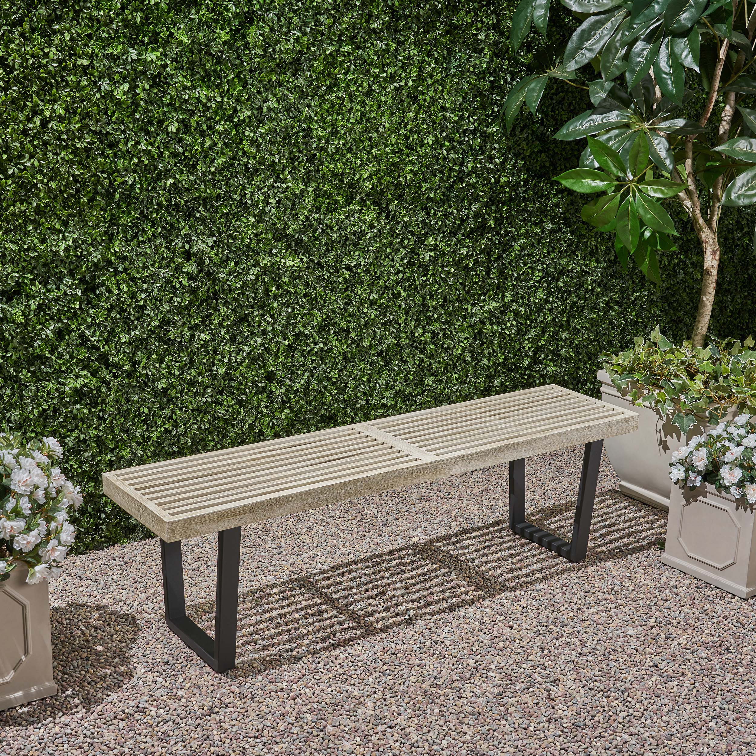 Metal/Solid Wood Outdoor Bench