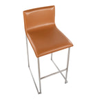 Contemporary Barstool in Stainless Steel and Camel Faux Leather - Set of 2