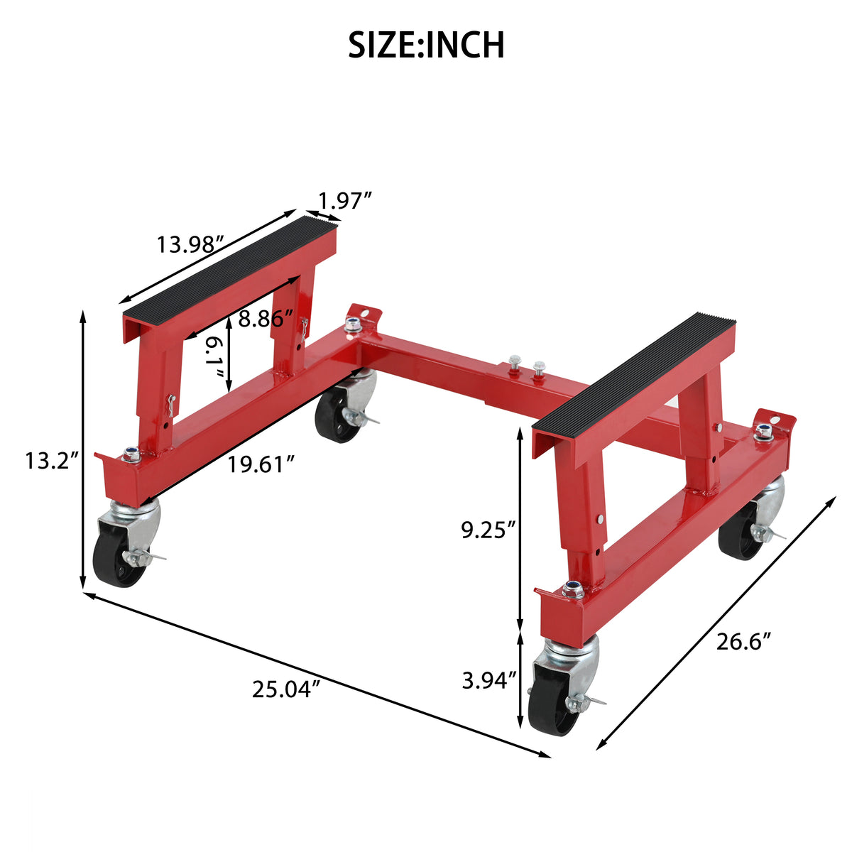 ATV Motorcycle Engine Cradle Dolly, Heavy Duty Iron Frame, Red