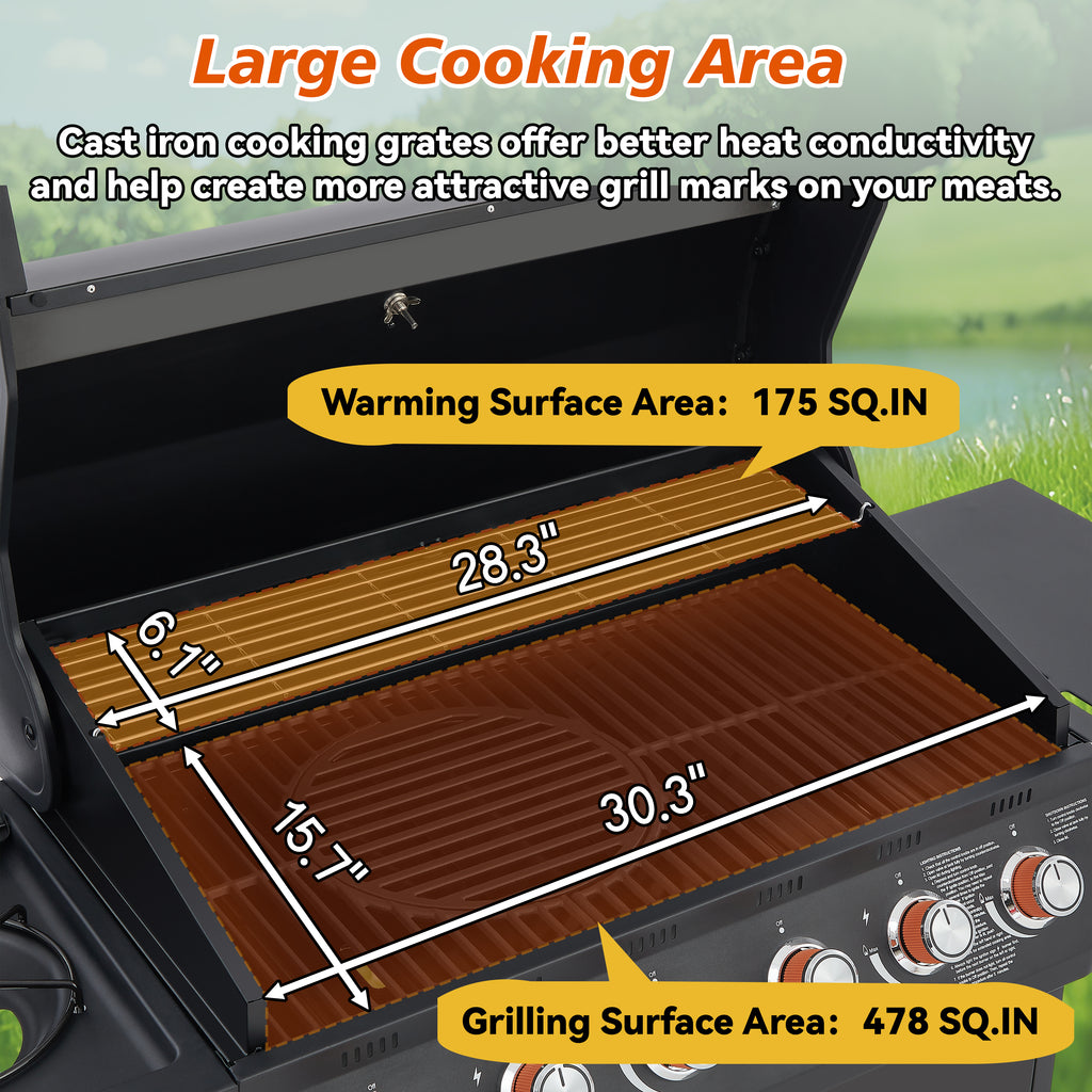 6 Burner BBQ Propane Gas Grill with Side Burner