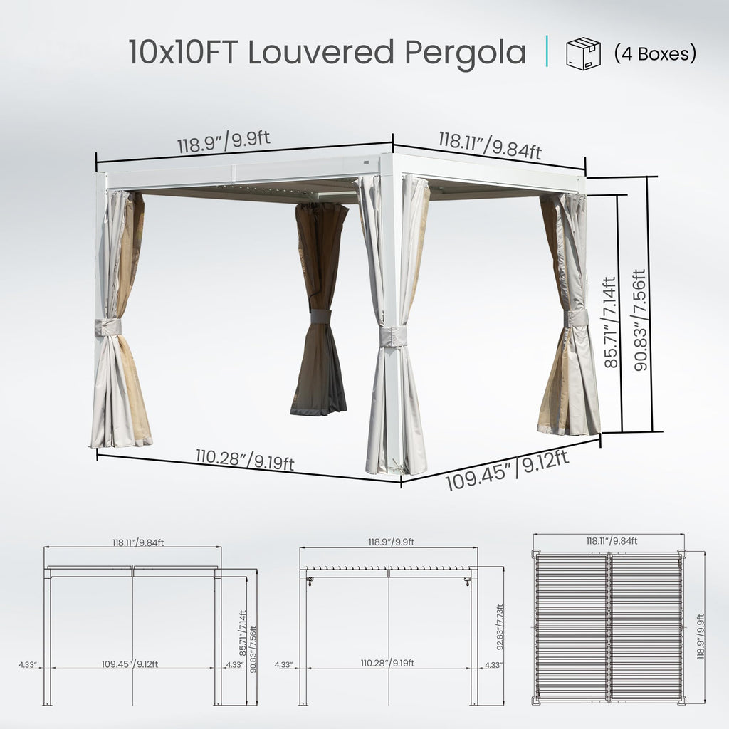 10x10 FT Outdoor Louvered Pergola with Adjustable Louvers