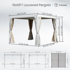 10x10 FT Outdoor Louvered Pergola with Adjustable Louvers