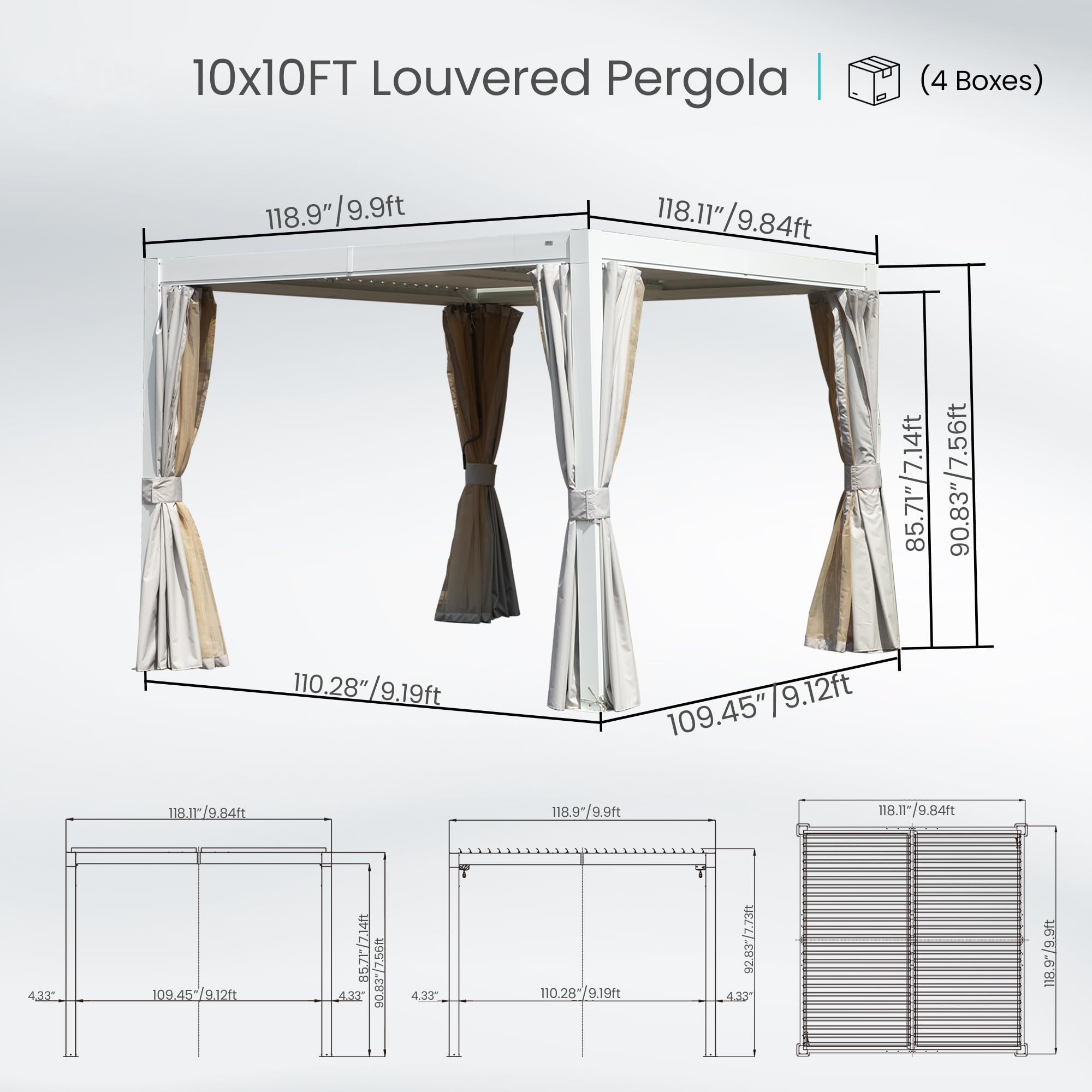 10x10 FT Outdoor Louvered Pergola with Adjustable Louvers