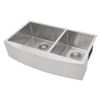 Double Bowl Farmhouse Kitchen Sink - 33"x20" Stainless Steel