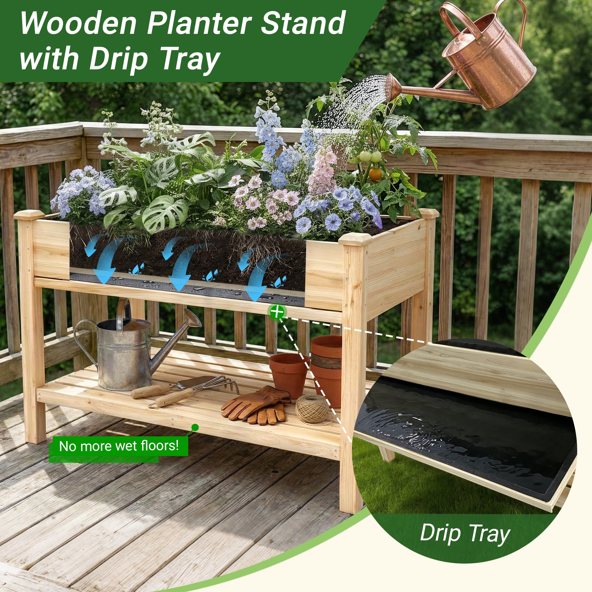 Raised Garden Bed 48x23x31.1-inch Elevated Wood Planter
