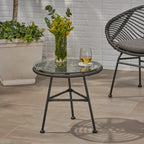 Orlando Outdoor Glass Top Faux Rattan Side Table