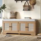 TREXM Rustic Storage Bench Multifunctional Wood Entryway Shoe Bench