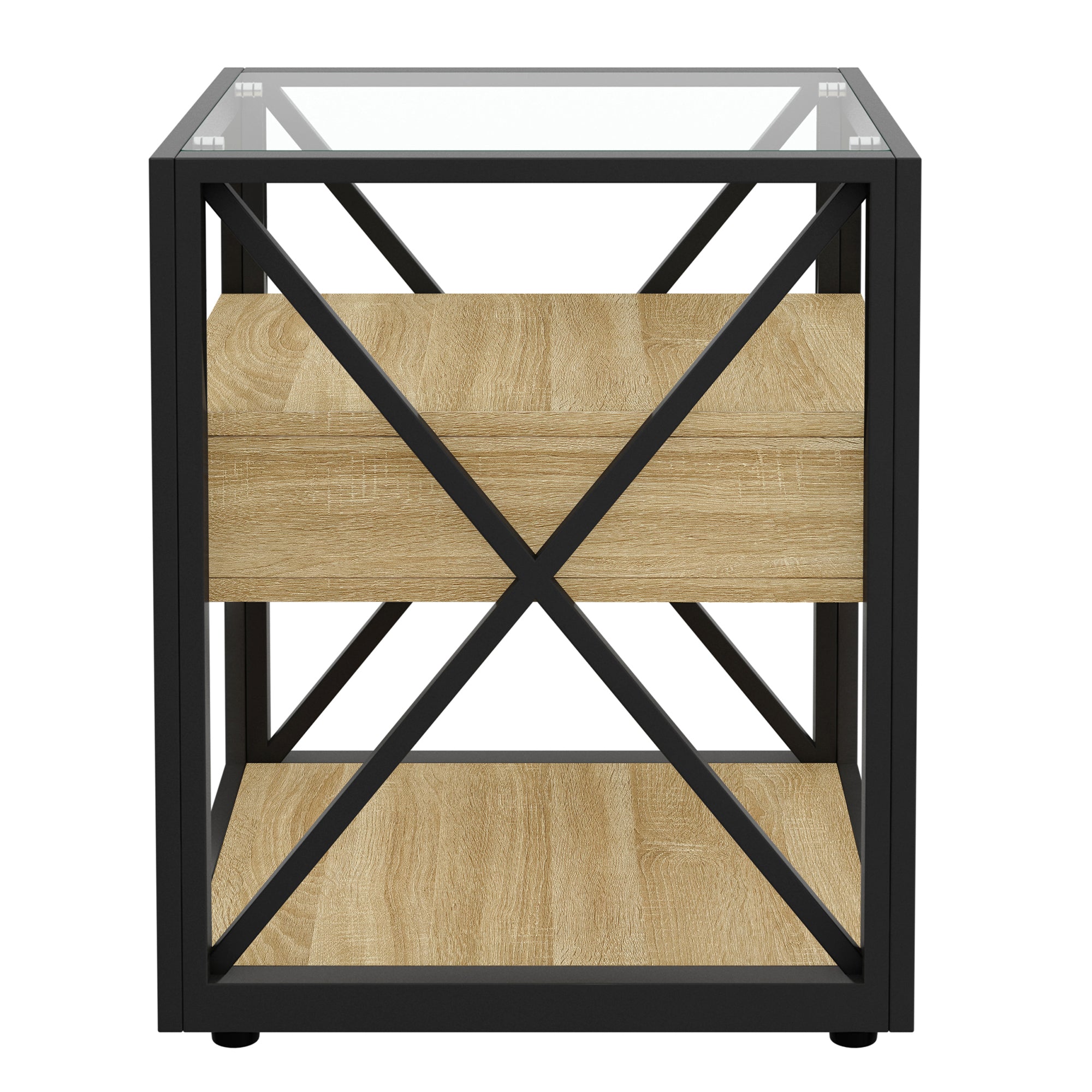 Set of 2 Modern End Table with Drawer - Nightstand for Bedroom & Living Room
