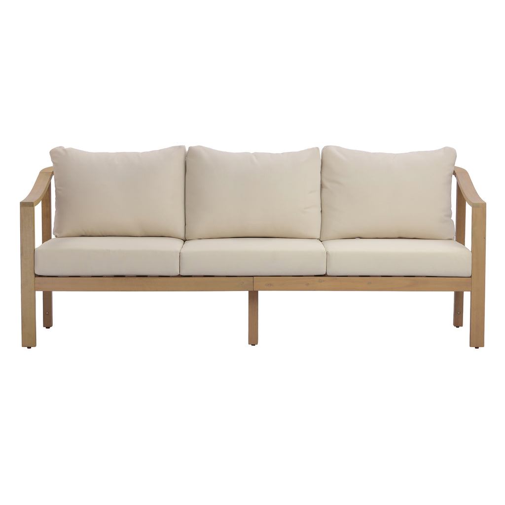 77.95" Outdoor Acacia Wood Frame Three-Seater Sofa