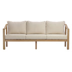 77.95" Outdoor Acacia Wood Frame Three-Seater Sofa