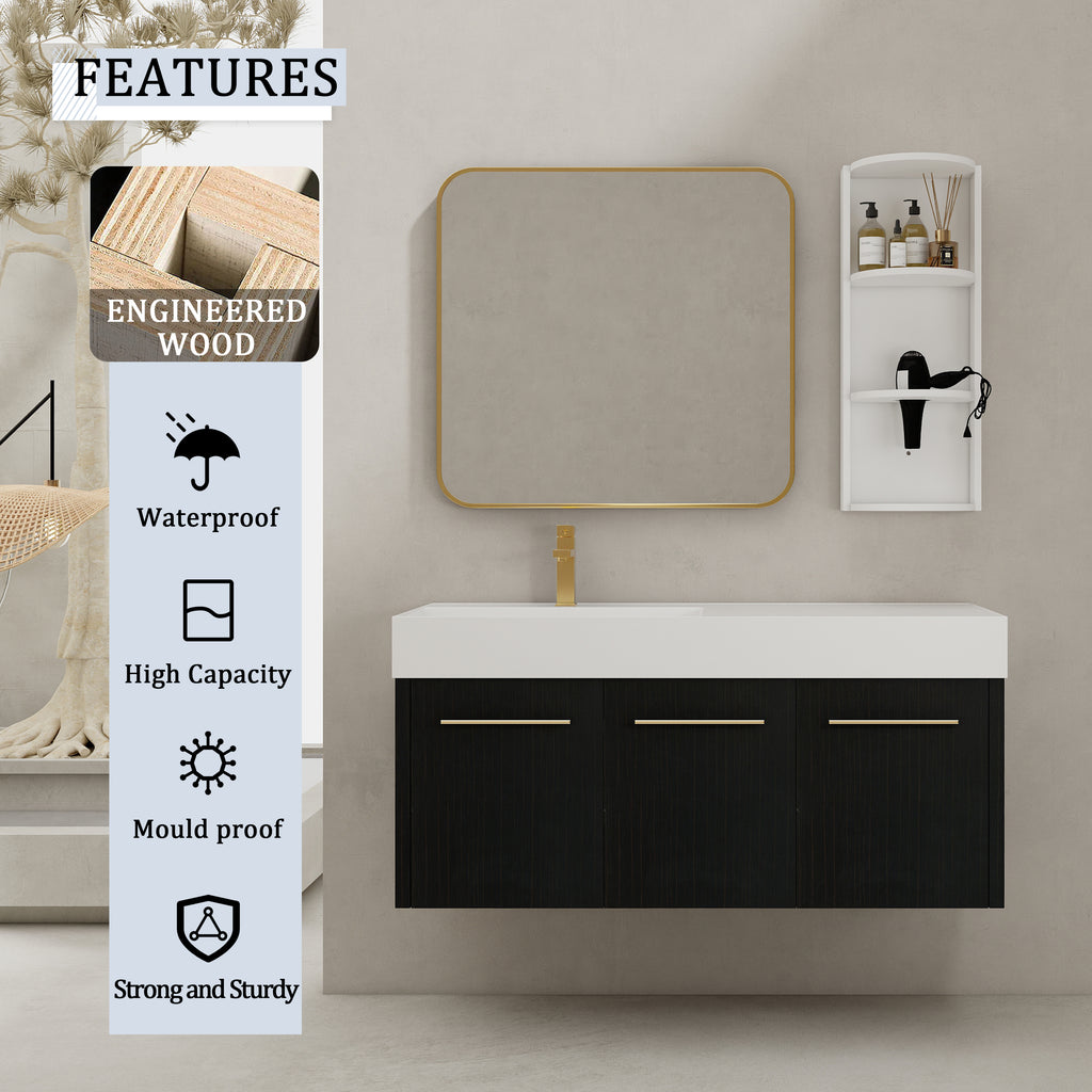 48 Inch Wall-Mounted Bathroom Vanity with Sink and Storage Rack