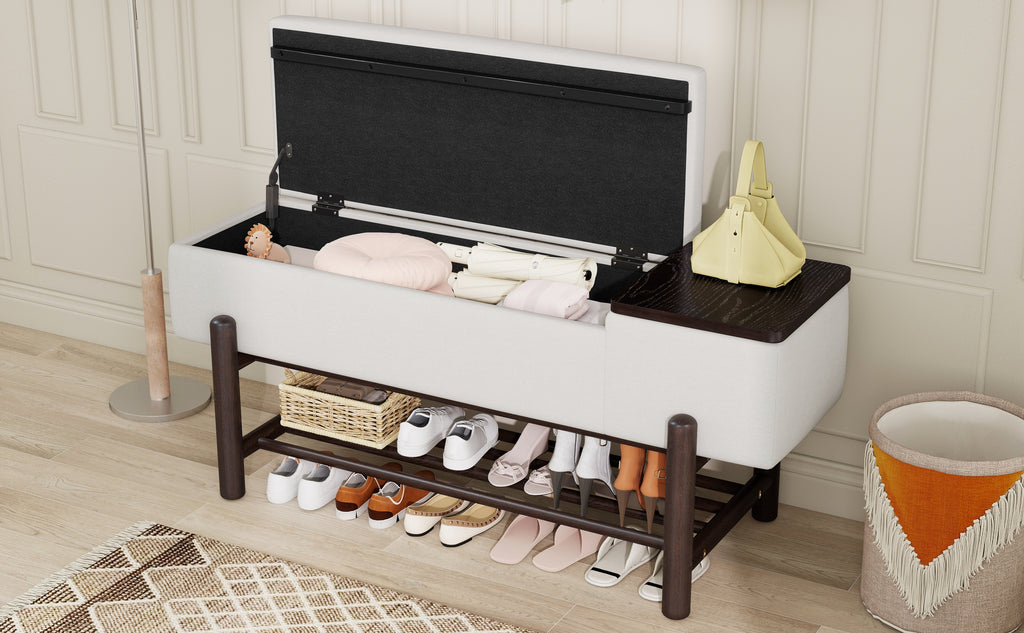 TREXM Farmhouse Upholstered Storage Bench