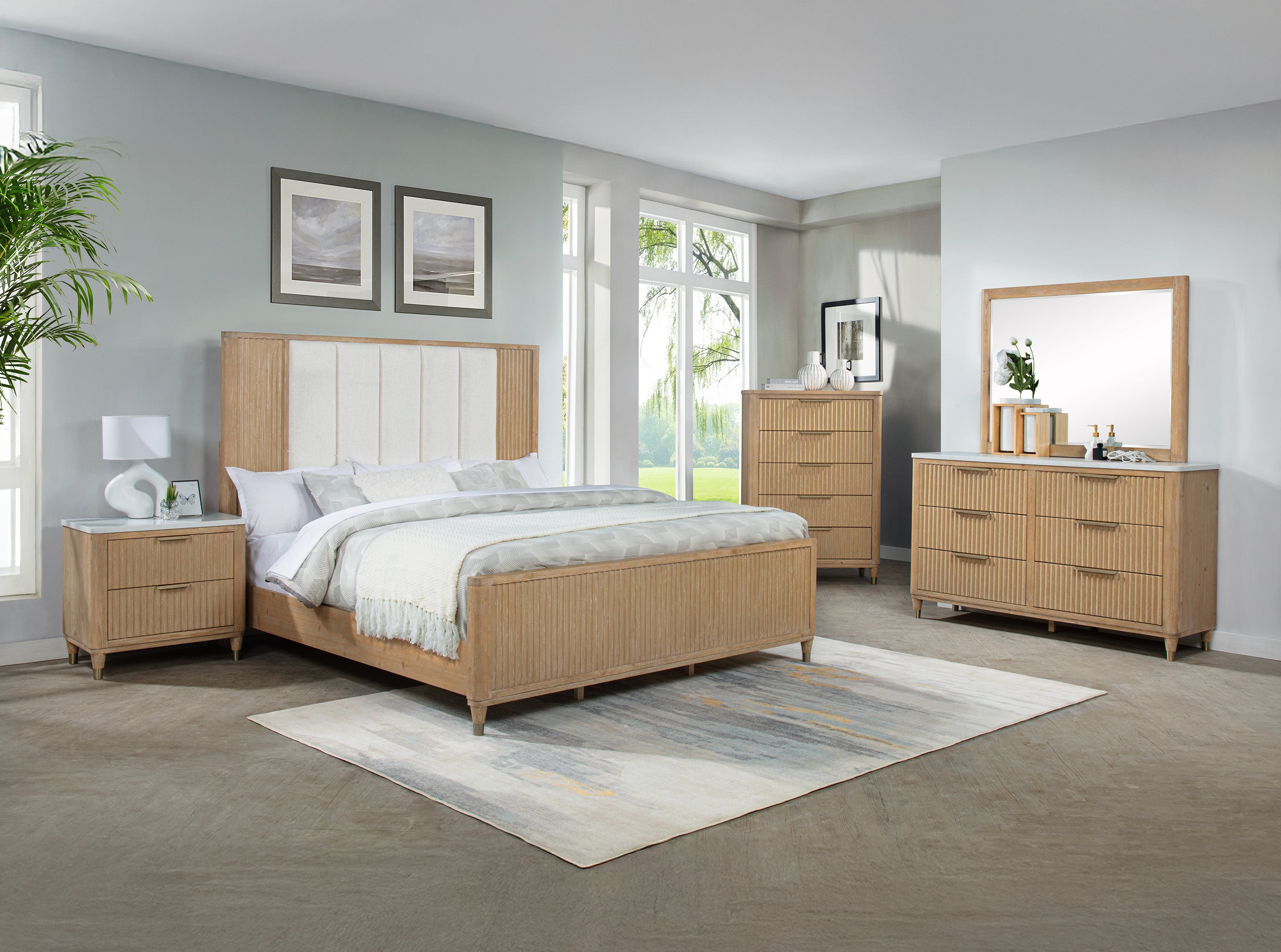 Stylish Paneled High Headboard with Textured Accents