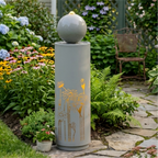 34.25"H Light Gray Metal Sphere-Top Fountain with LED Lights