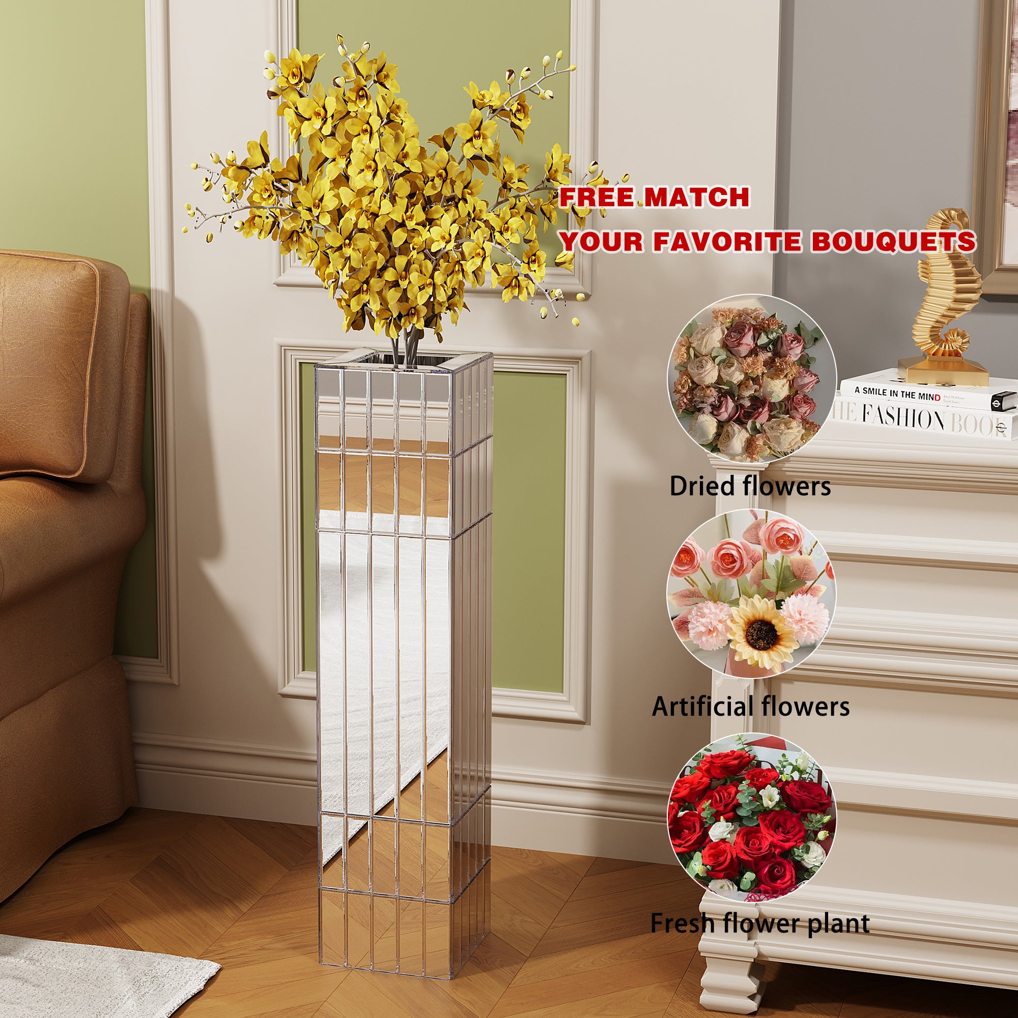 Tall Floor Vase 29.92" (76cm) Mirrored Floor Vase