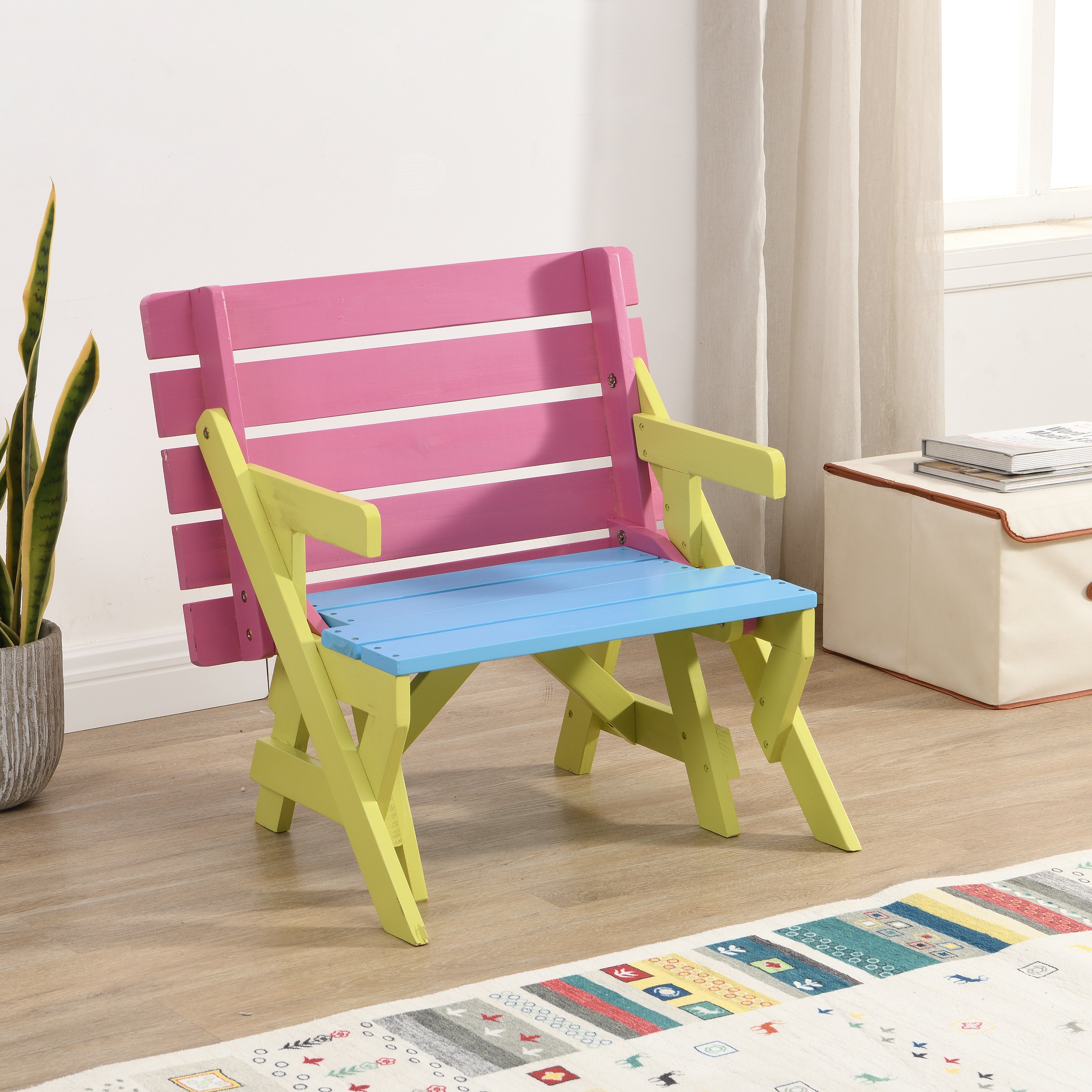 Kid's Multi-Functional Arm Chair, Table + 2 Benches (All-in-one)