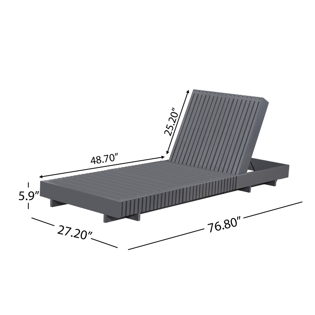 Dark Grey Acacia Wood Outdoor Chaise Lounge with 3-Fold Cushion