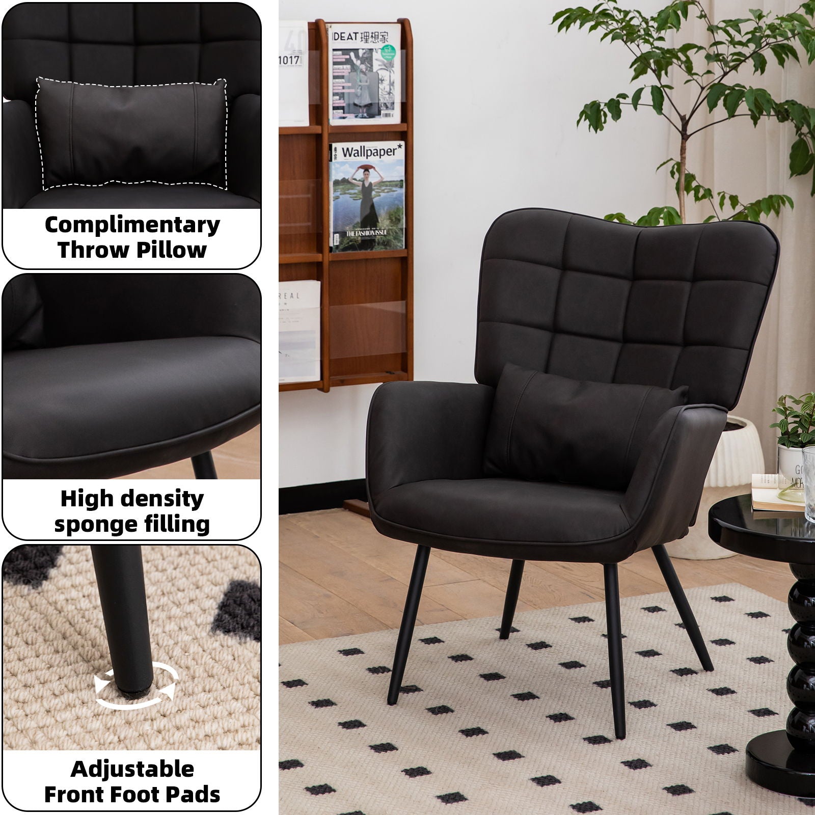 Modern Accent Arm Chair High Back With Metal Legs And Soft Padded