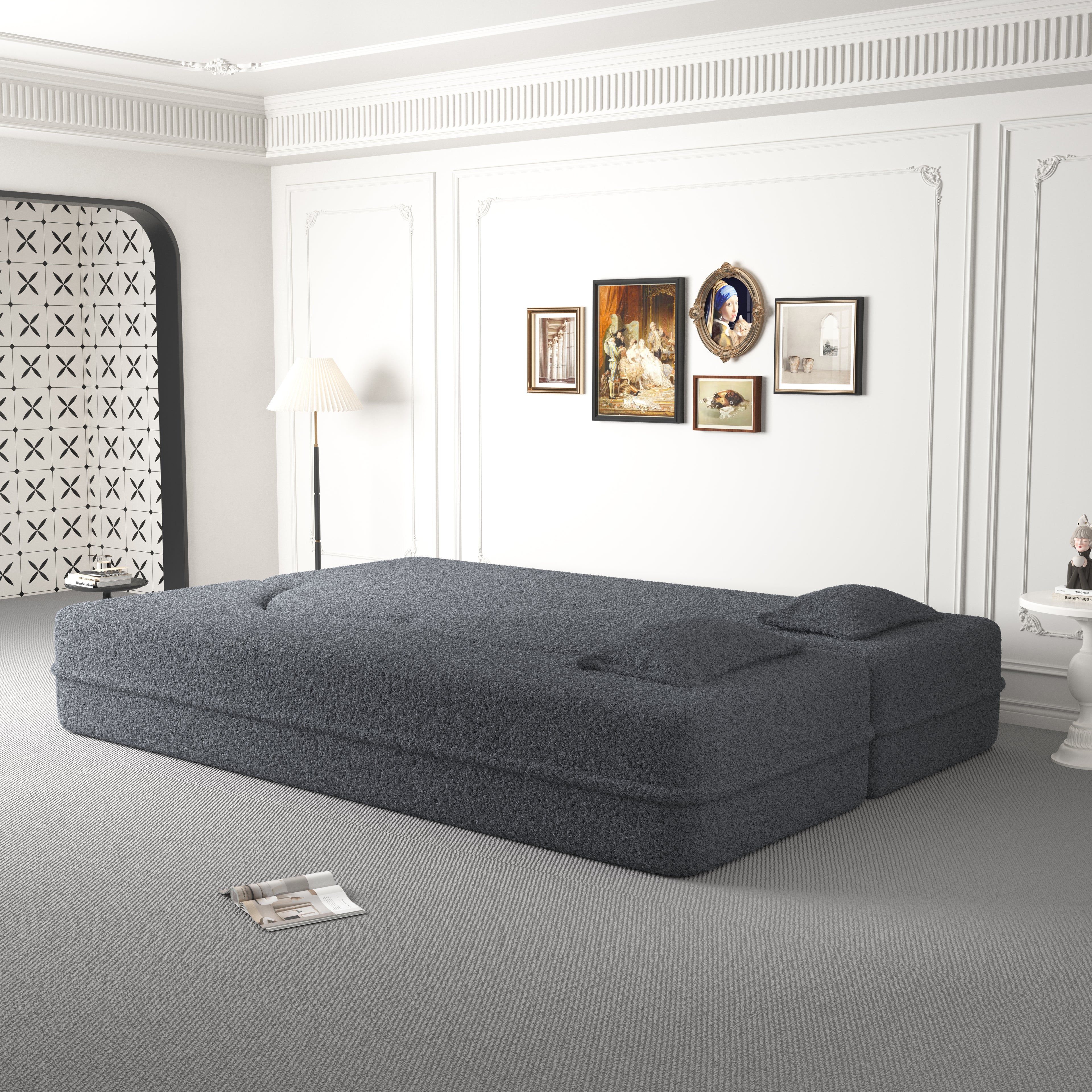 Modern Floor Sofa with 2 Pillows