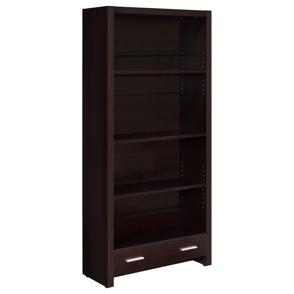 Maureen Cappuccino 5-Shelf Bookcase with Drawer