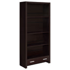 Maureen Cappuccino 5-Shelf Bookcase with Drawer