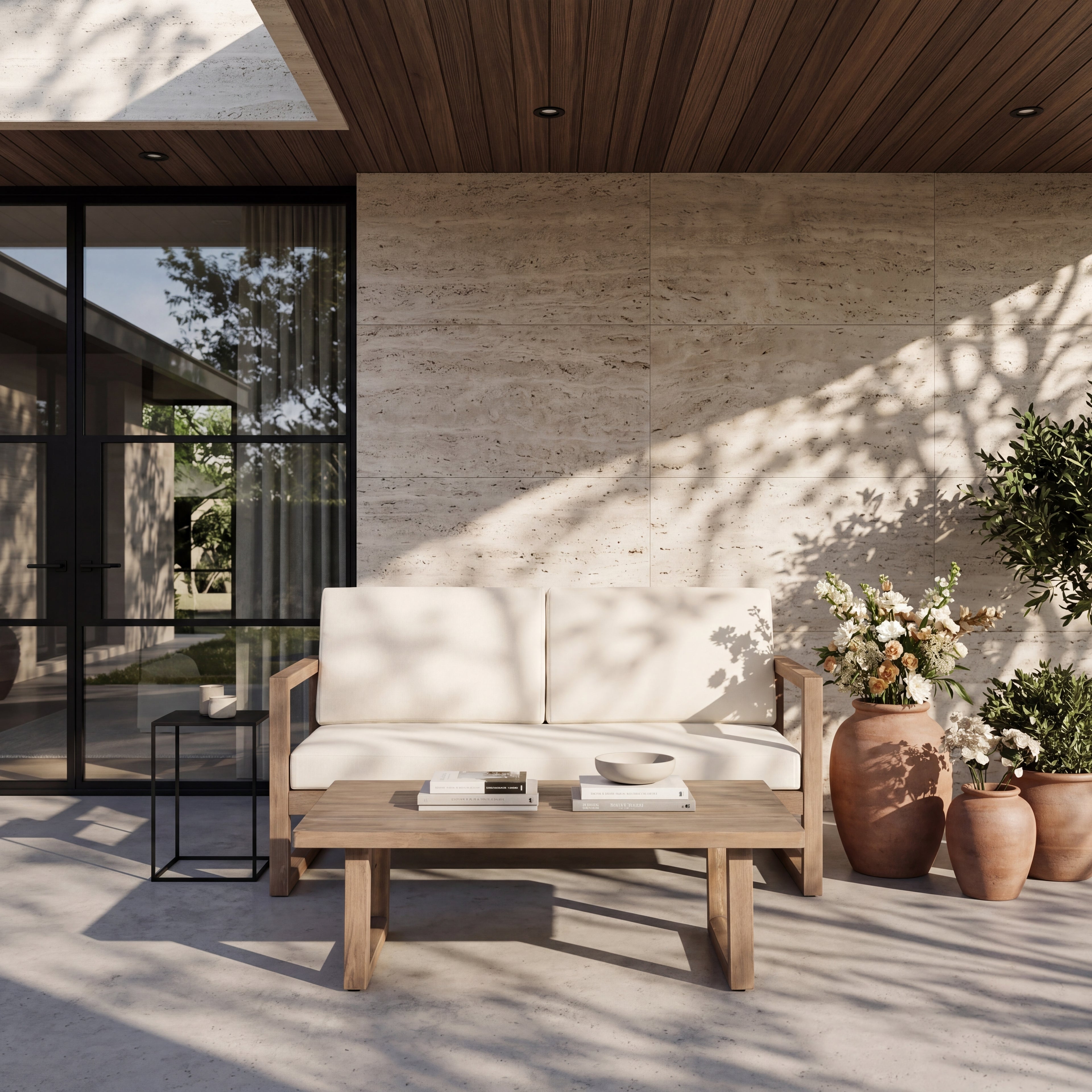 Outdoor Acacia Wood Loveseat and Coffee Table Set