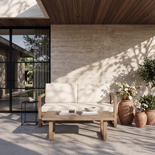 Outdoor Acacia Wood Loveseat and Coffee Table Set