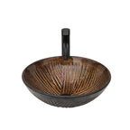 Artistic Feather Pattern Amber Tempered Glass Vessel Sink
